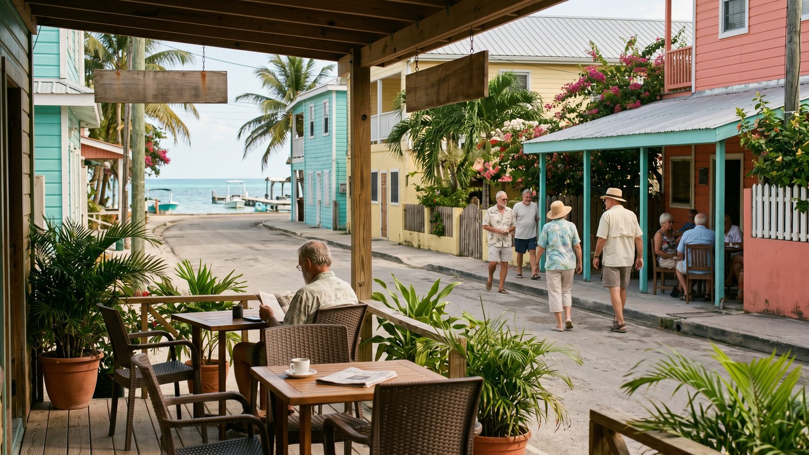 Colorful Caribbean town scene representing the best places to retire in Belize